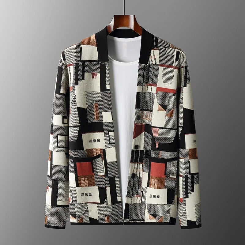 Abstract Wool Knitted Cardigan