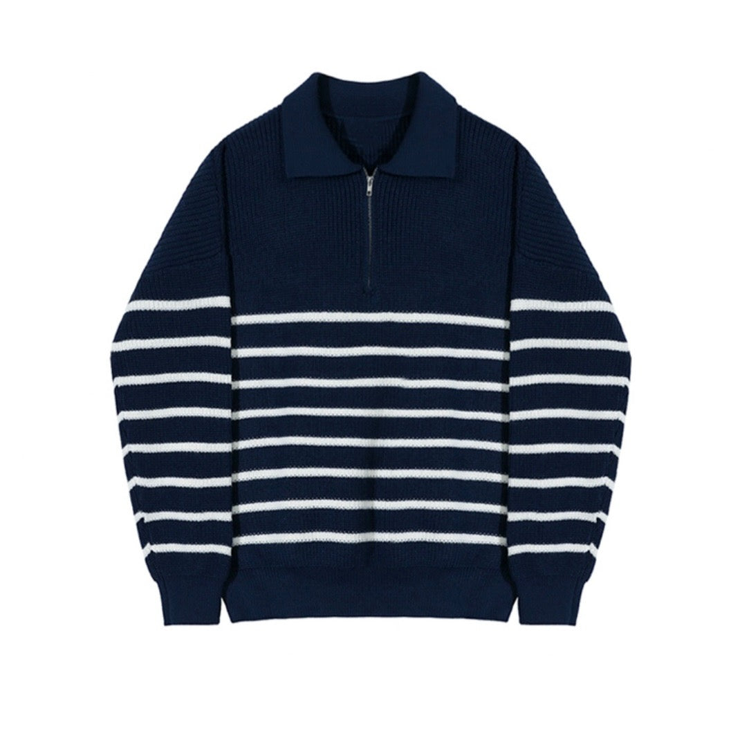 ANYANG Striped Half-Zip Sweater
