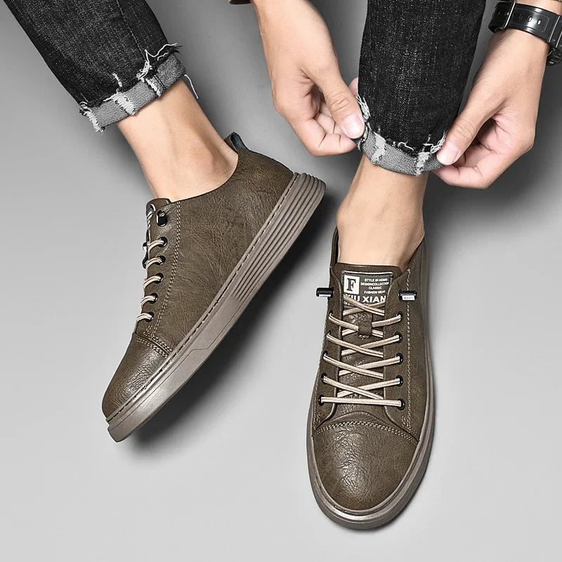 Chaussures décontractées à lacets en cuir véritable pour hommes 