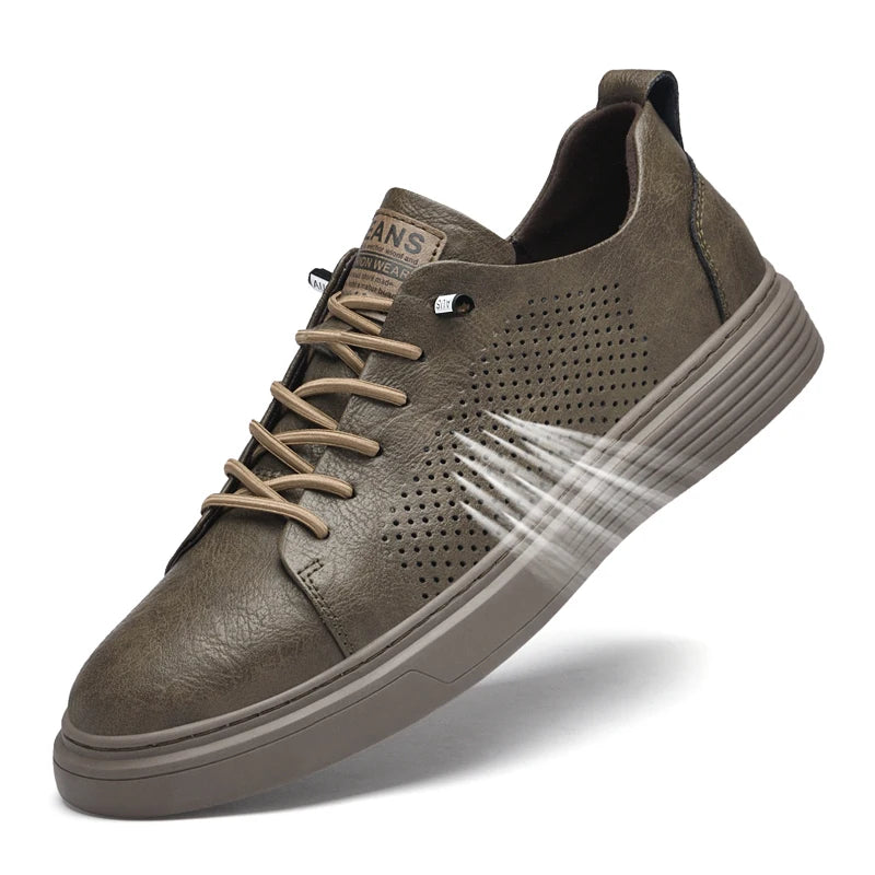 Chaussures décontractées à lacets en cuir véritable pour hommes 