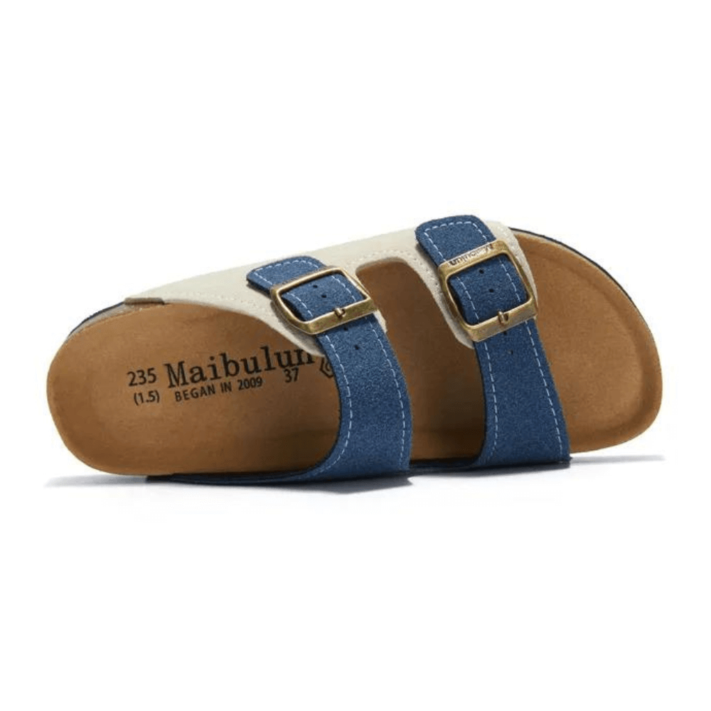 Maibulun Suede Sandal - Cream and Blue